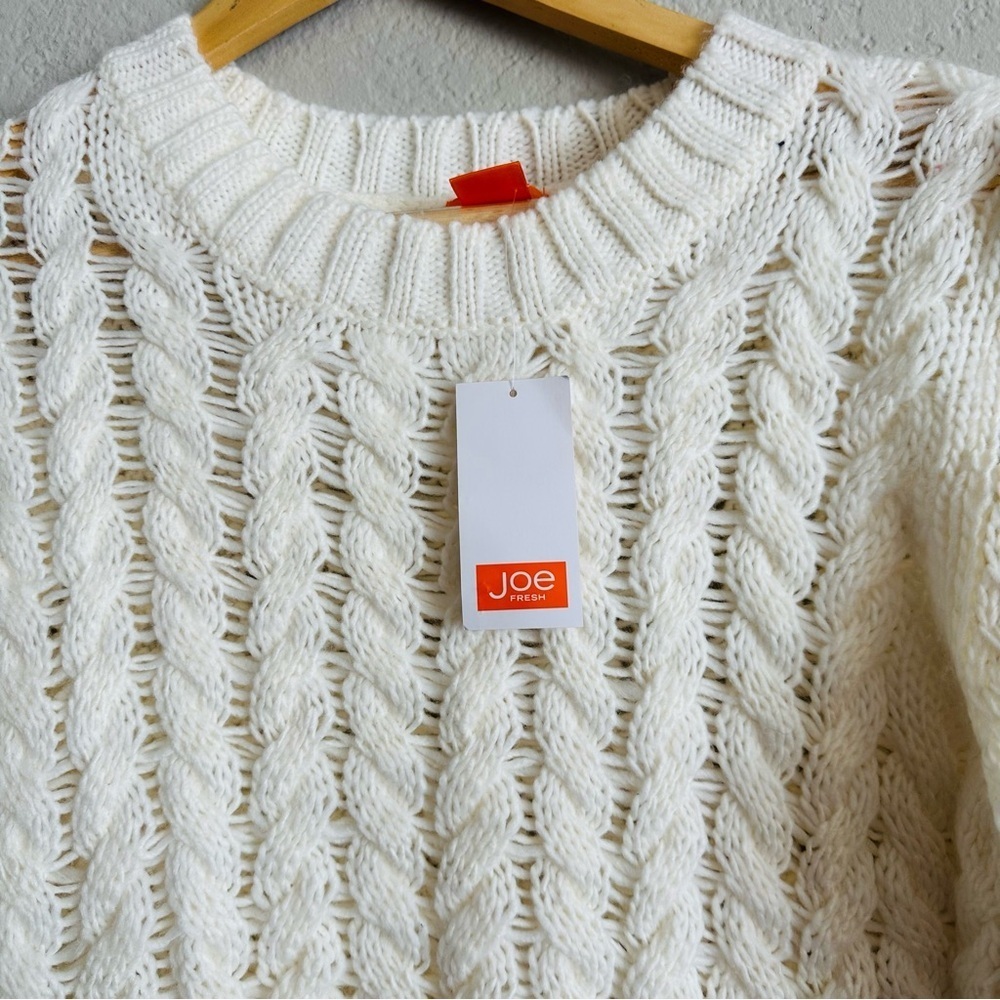 Joe Fresh Women's Pullover Sweater Size Small Ivory 100% Acrylic Cable Knit - Picture 7 of 11